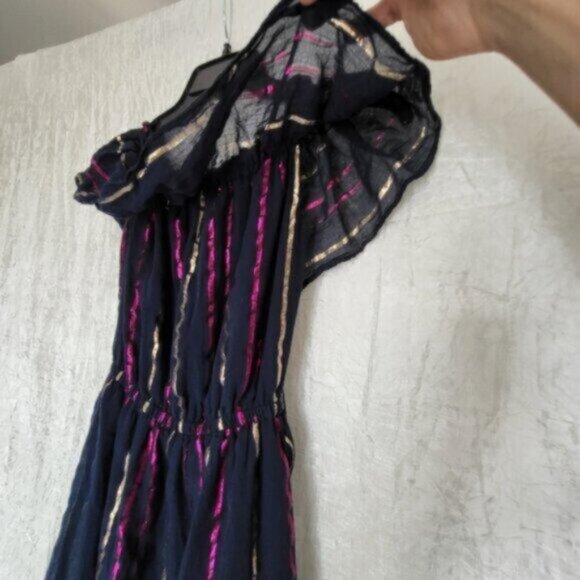 Maison Jules Blue Cotton metallic stripe Ruffe Maxi Dress Women’s XXS - Picture 10 of 12